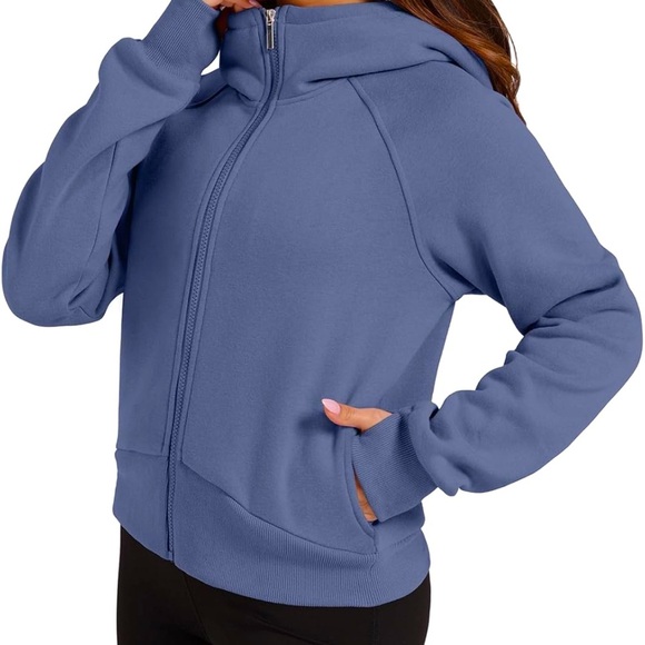 XIEERDUO Women Zip Up Hoodie Y2K Sweatshirt, with pockets & thumb holes, blue, L - Picture 3 of 9